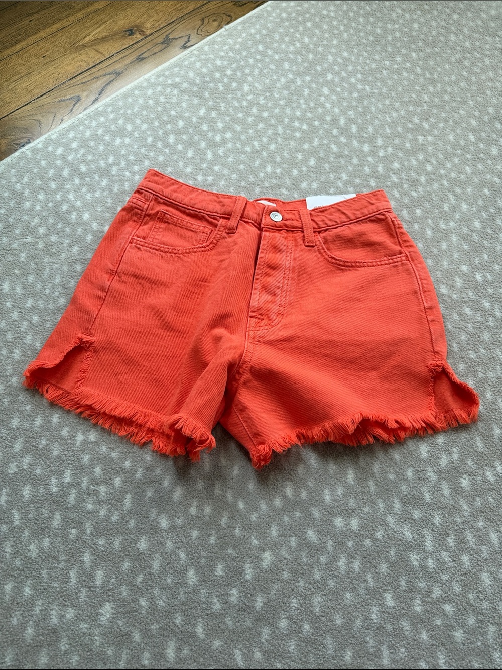 7 For All Mankind Orange Frayed Hem Denim Shorts